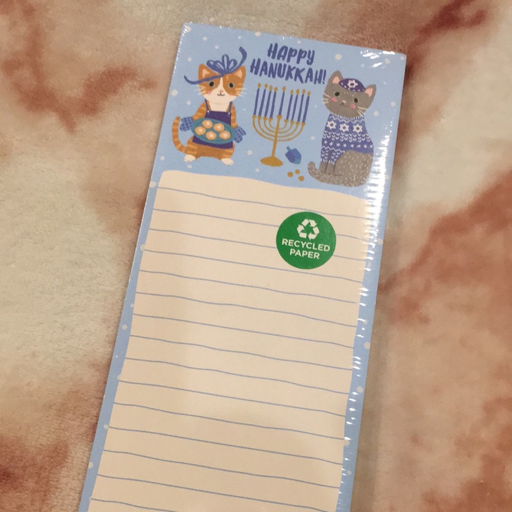 Happy Hanukkah Holiday Lined Cats Notepad NWT by Clementine Paper Co 10x4x.50”